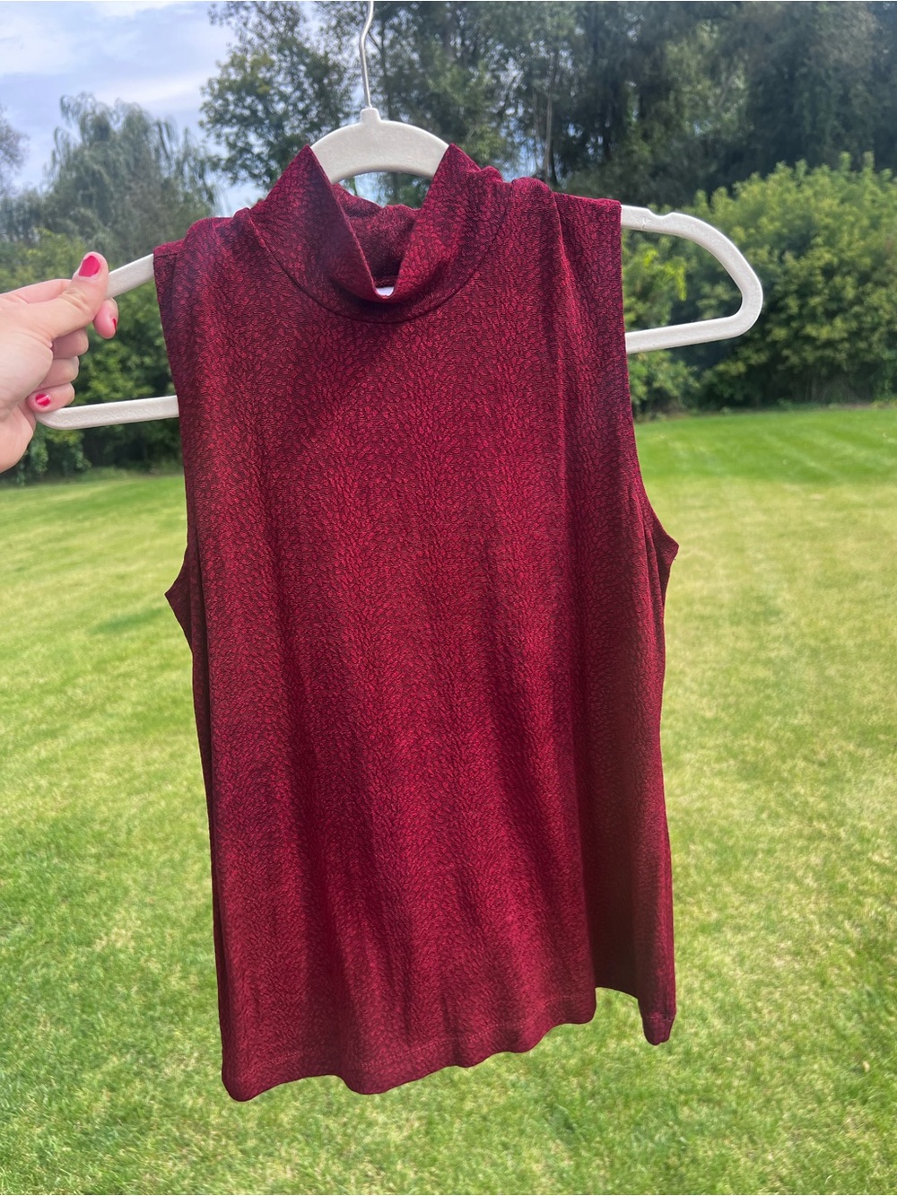 Vintage Weekenders Maroon Textured Sleeveless Mock Neck Top S